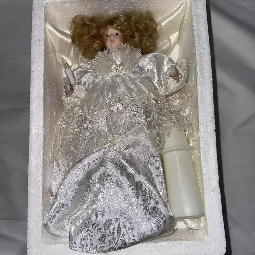 Vintage Animated Lighted‎ Angel Tree Topper Christmas Moving Head Hands Wings